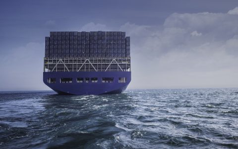Container ship moving on the sea